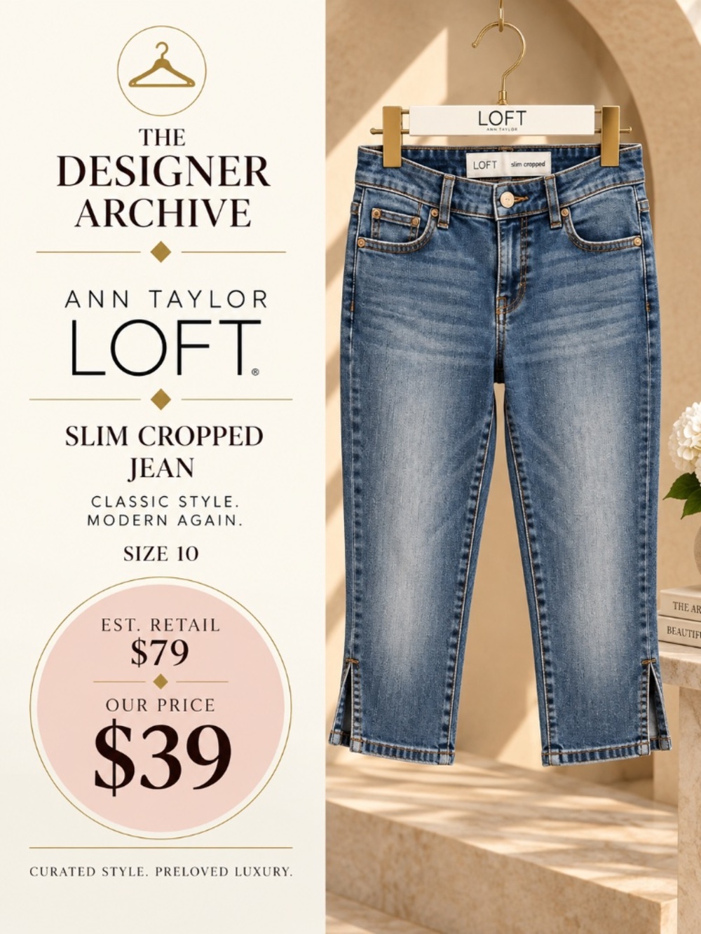 Ann Taylor LOFT Y2K Slim Cropped Capri Jeans Side Slit Size 10